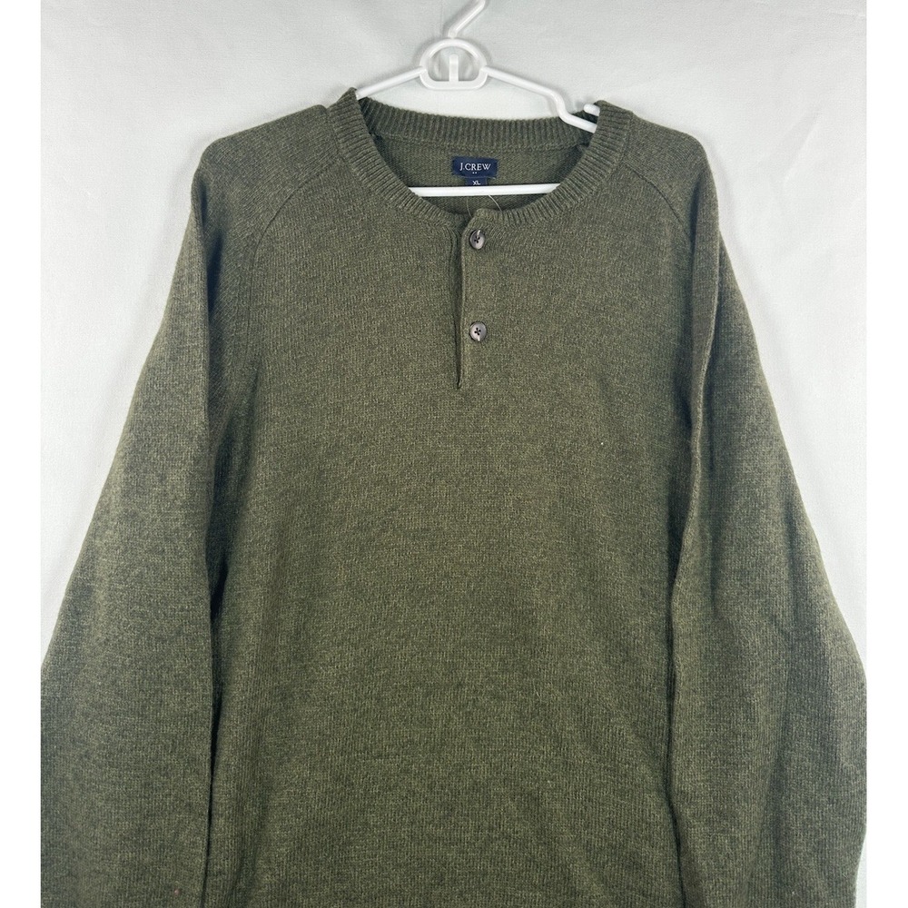 NWT J. Crew Henley Sweater Men's XL Green Pullover L/S Lambswool Blend AP644 $79
